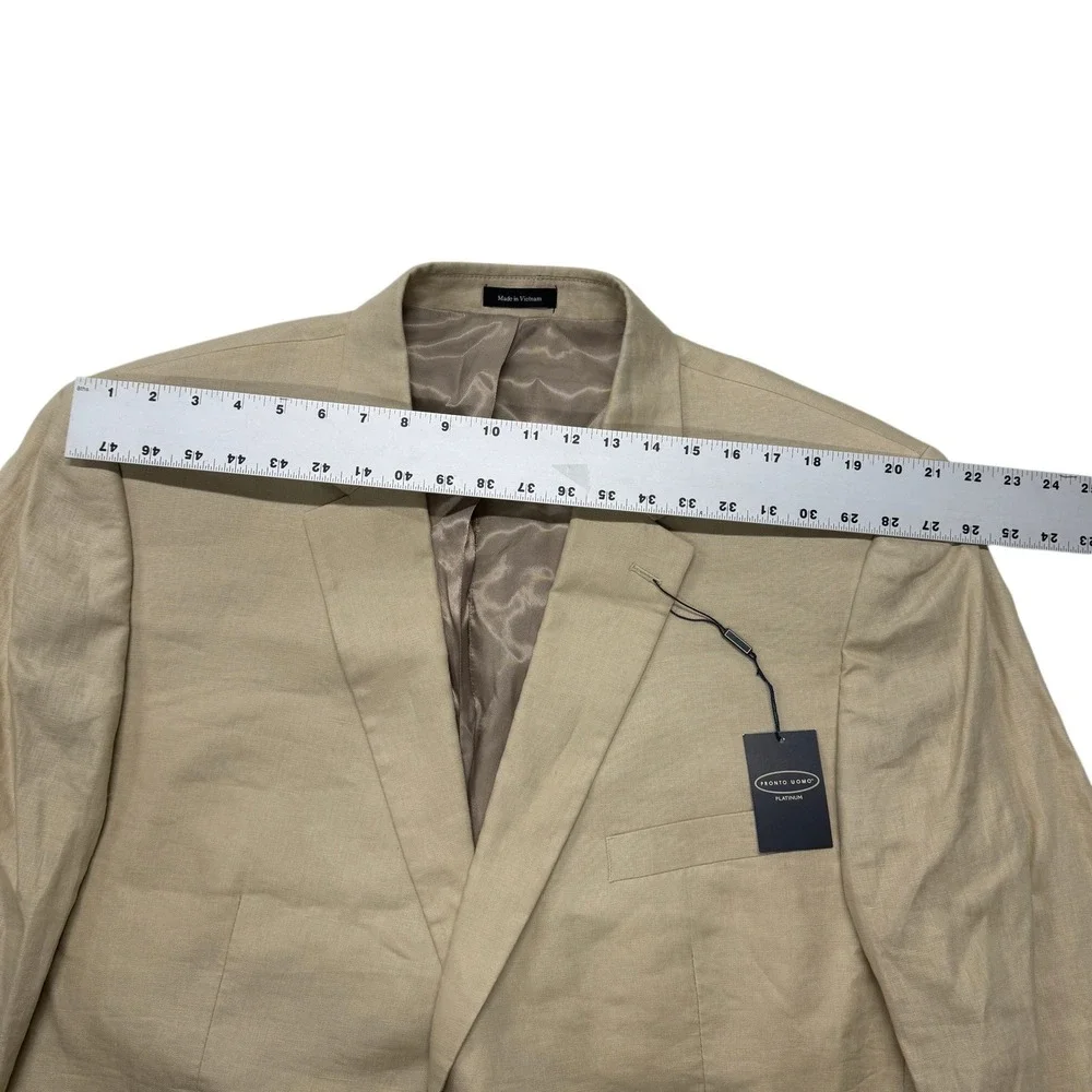 Pronto Uomo Platinum Mens Tan 100% Linen Blazer Sport Coat 52 Extra Long NWT